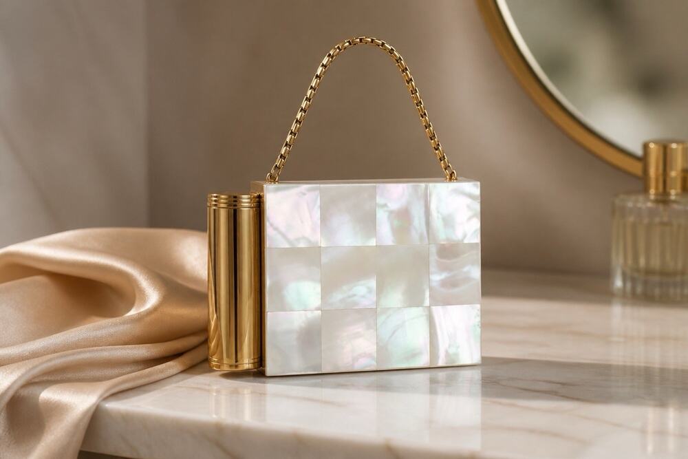 Vintage 40’s Mother of Pearl Compact Makeup Cigarette Carryall Case Minaudière